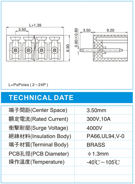 复合式接线端子,CMH 1.5-XX-3.50-00V(300V,10A)尺寸图