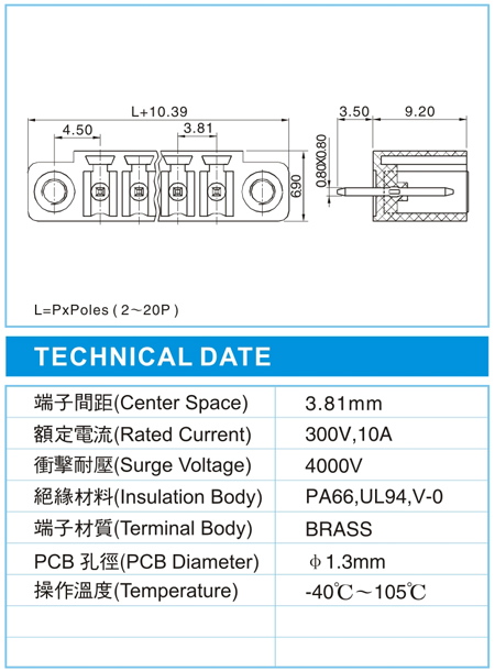 复合式接线端子,CMH-1.5-XX-3.81-00VF(300V,10A)尺寸图